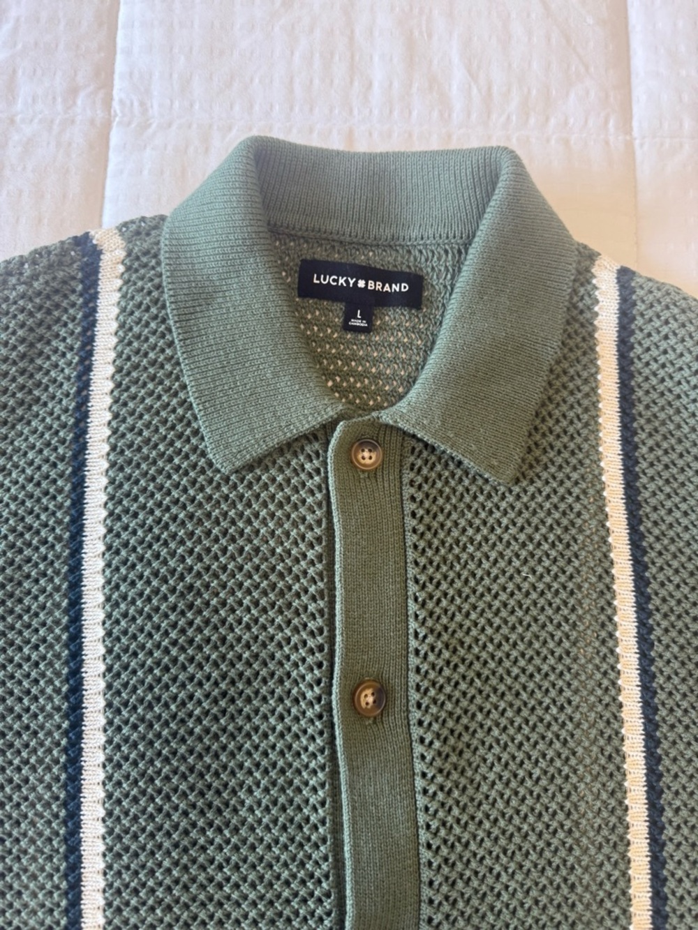 Lucky Brand Men's Green Textured Knit Polo Sweater